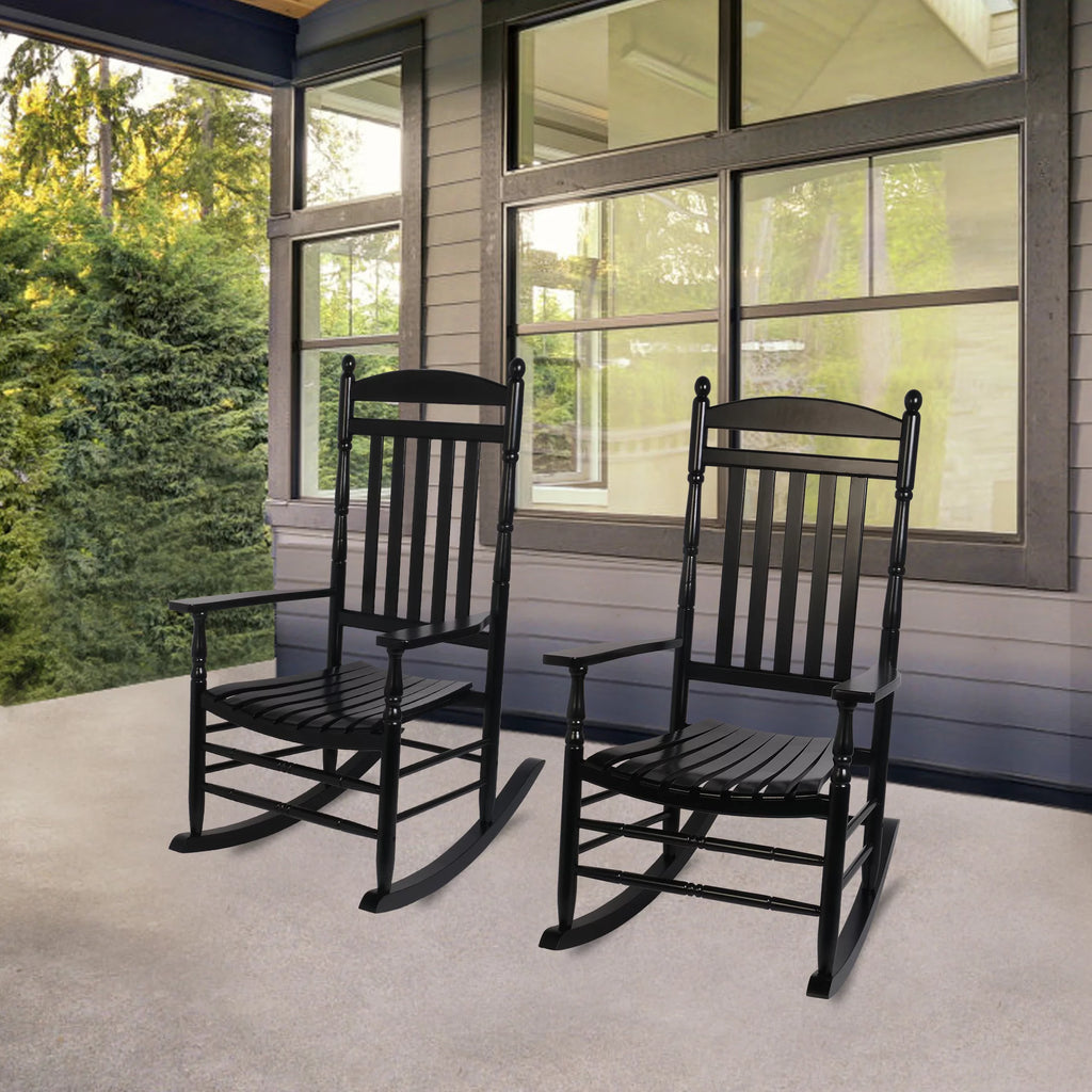 Set of 2 Oversized Black Wood Outdoor Rocking Chairs U4085