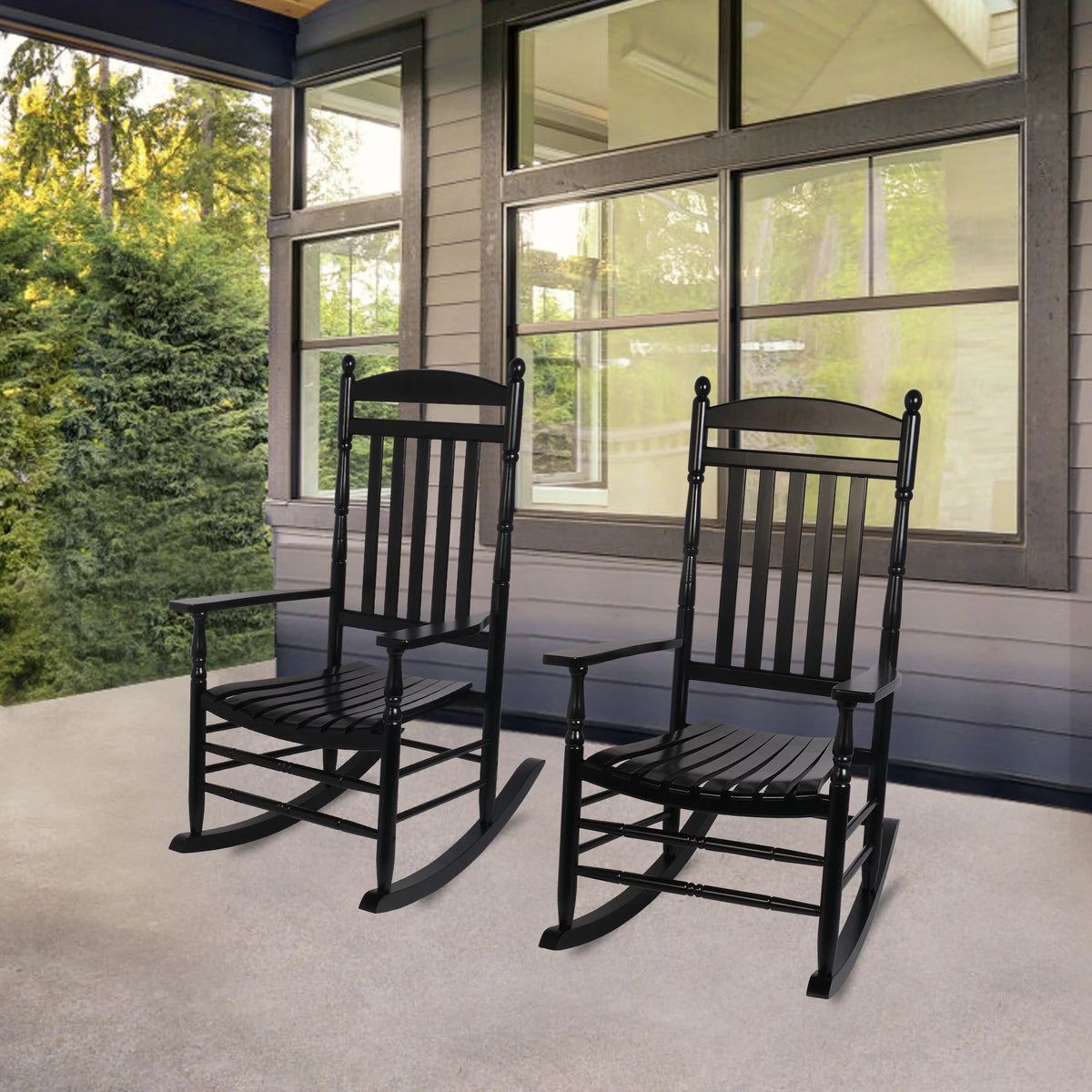 Set of 2 Oversized Black Wood Outdoor Rocking Chairs U4085