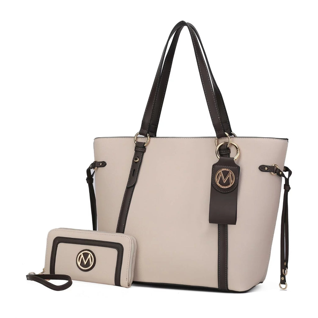 3 Pcs Vegan Leather Tote Bag Wristlet Wallet and Keyring Set P7746