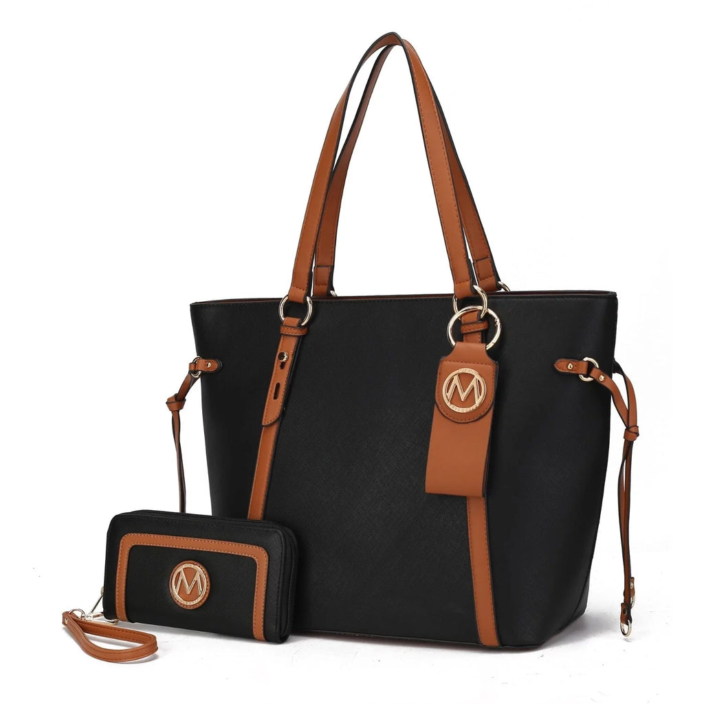 3 Pcs Vegan Leather Tote Bag Wristlet Wallet and Keyring Set P7746