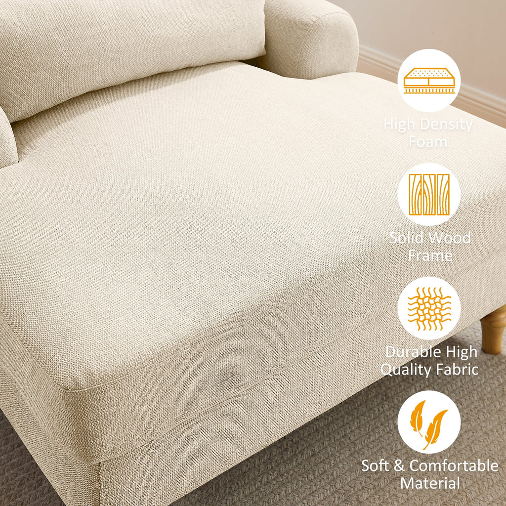 Beige White Linen Fabric Indoor Chaise Lounge Chair O989