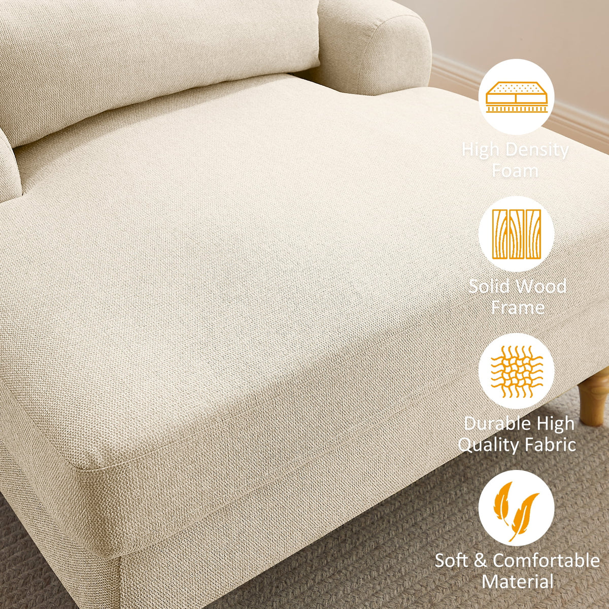 Beige White Linen Fabric Indoor Chaise Lounge Chair O989