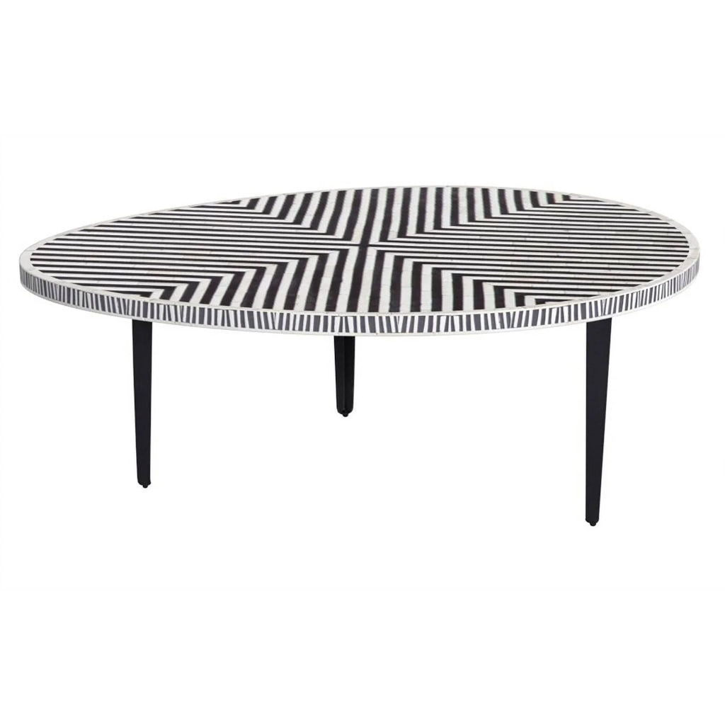 Round Cocktail Table in Black Iron Resin and Bone P83407