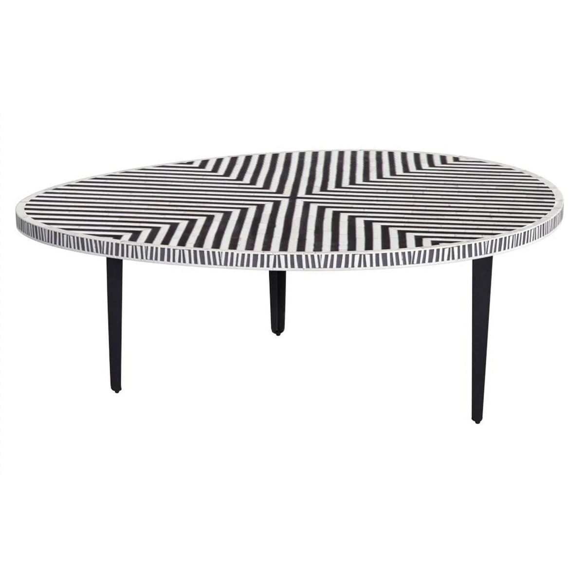 Round Cocktail Table in Black Iron Resin and Bone P83407