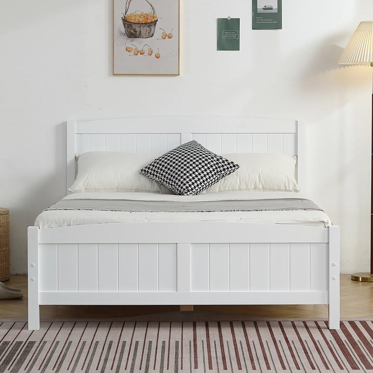 White Full Size Wood Platform Bed with Headboard and Footboard U382