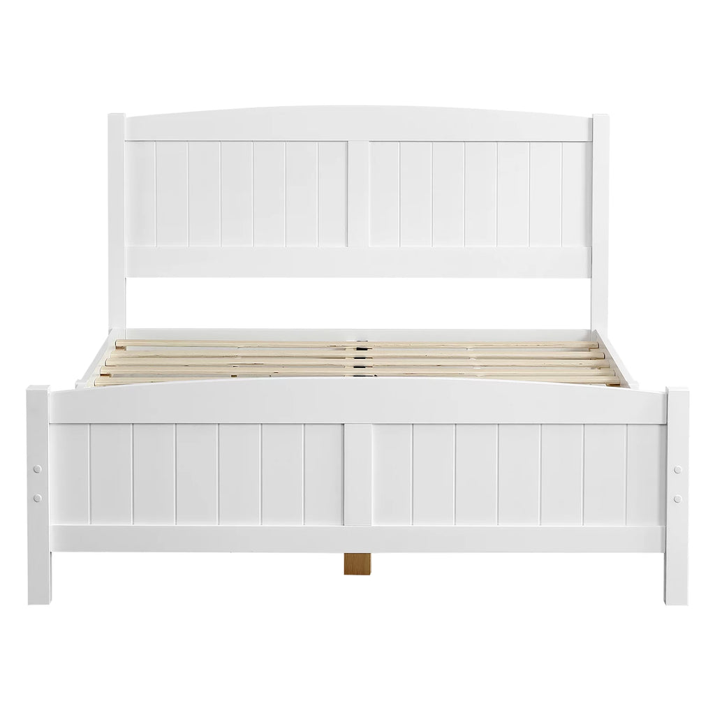 White Full Size Wood Platform Bed with Headboard and Footboard U382