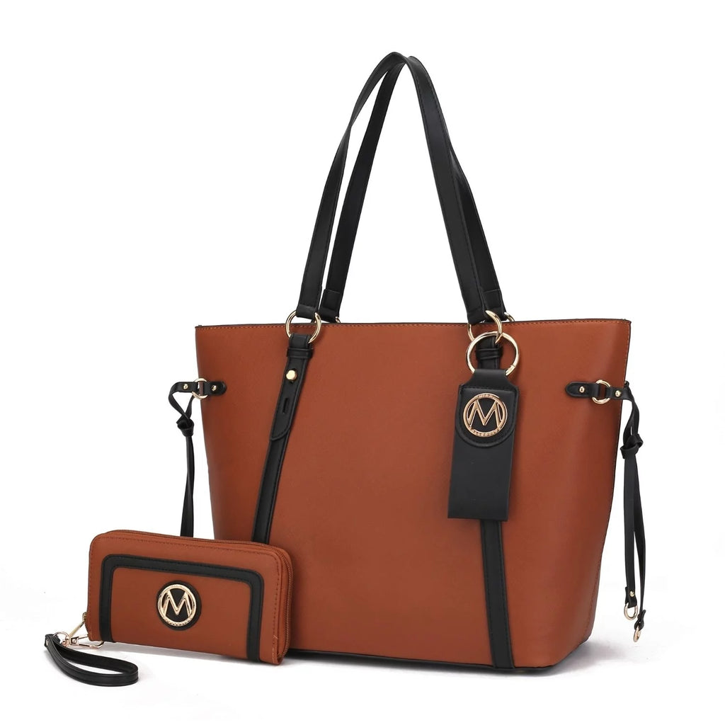 3 Pcs Vegan Leather Tote Bag Wristlet Wallet and Keyring Set P7746