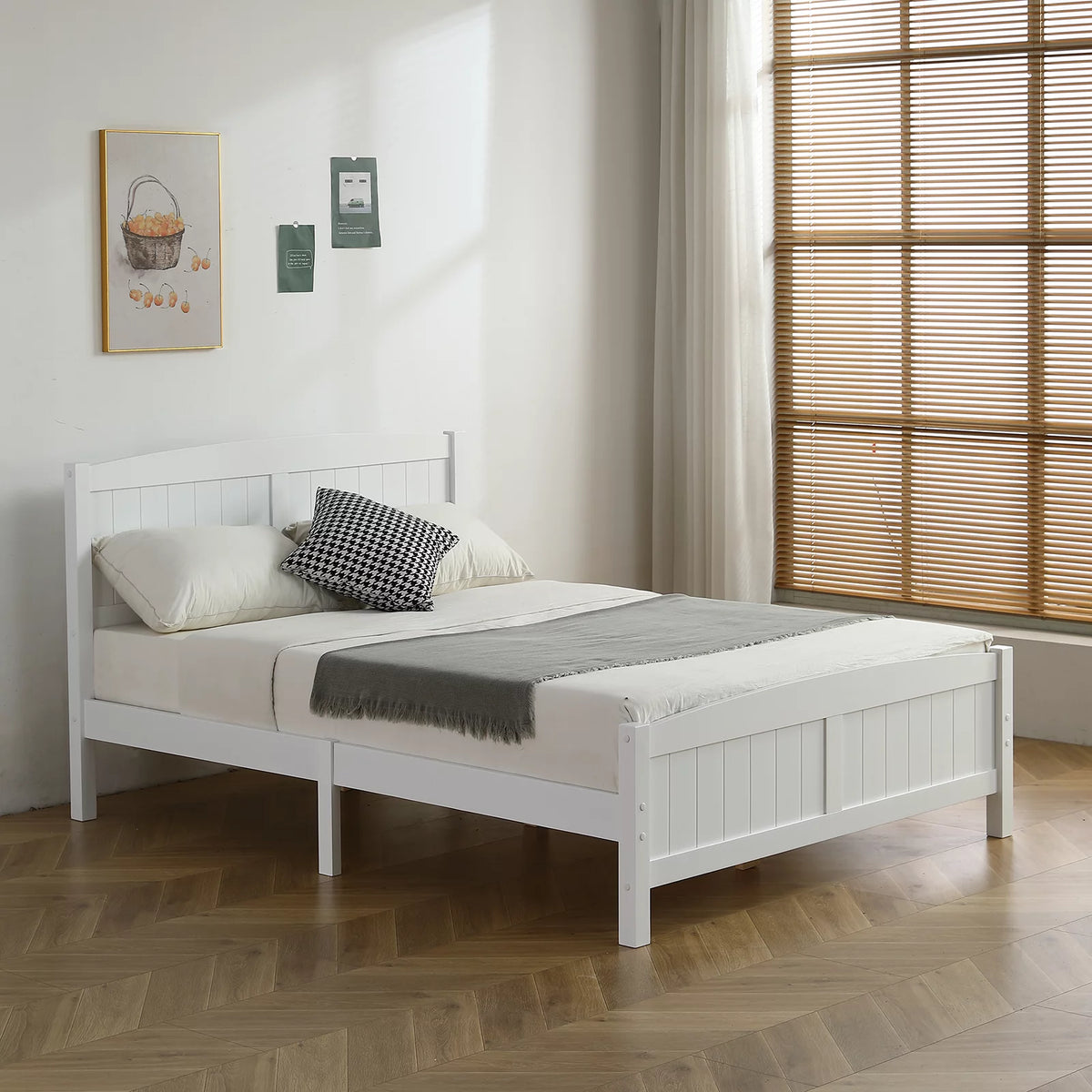 White Full Size Wood Platform Bed with Headboard and Footboard U382