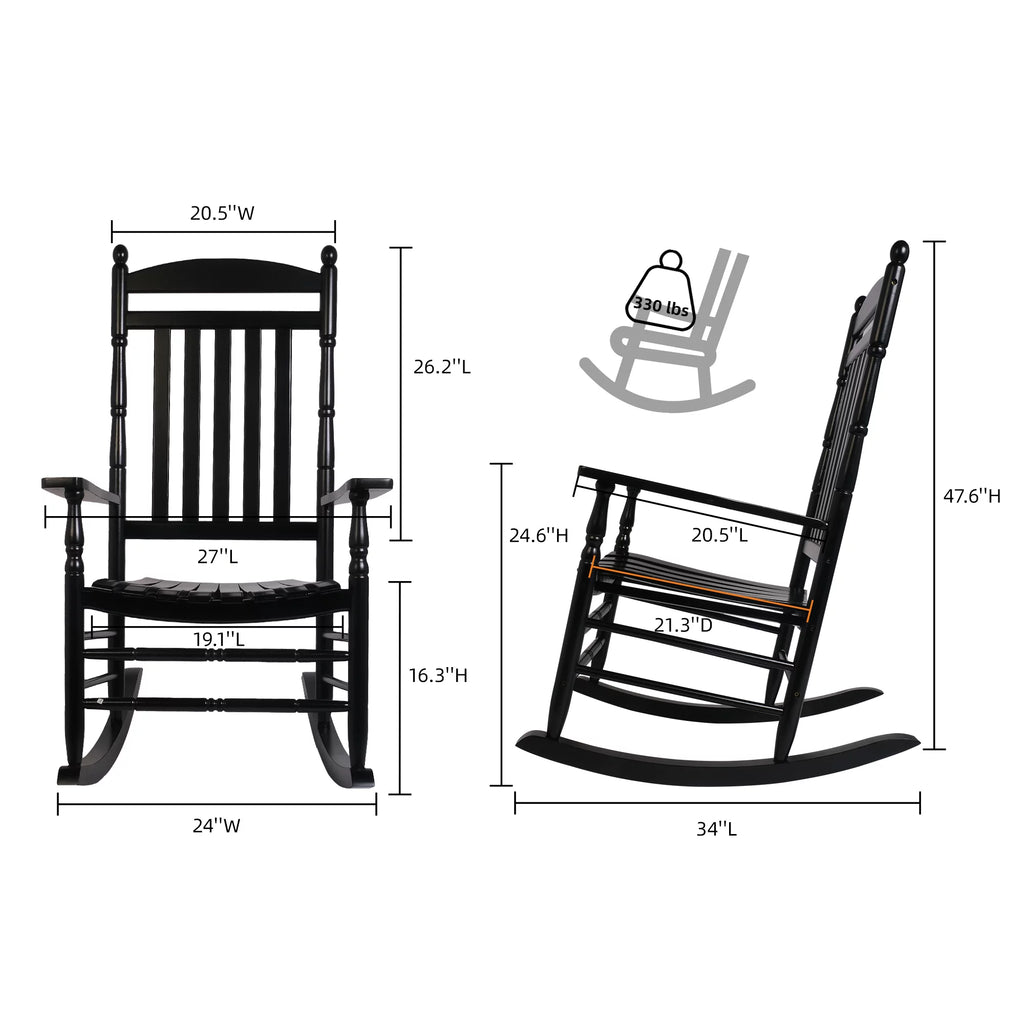 Set of 2 Oversized Black Wood Outdoor Rocking Chairs U4085