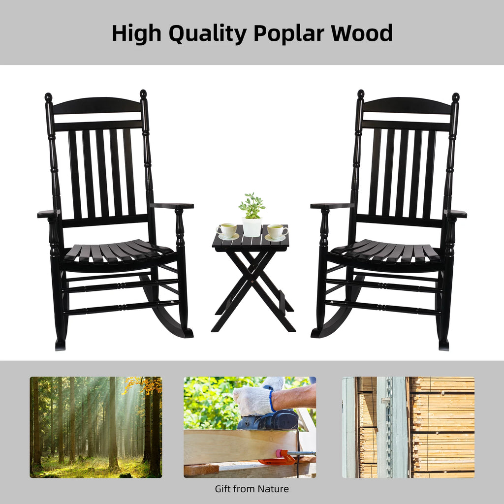 Set of 2 Oversized Black Wood Outdoor Rocking Chairs U4085