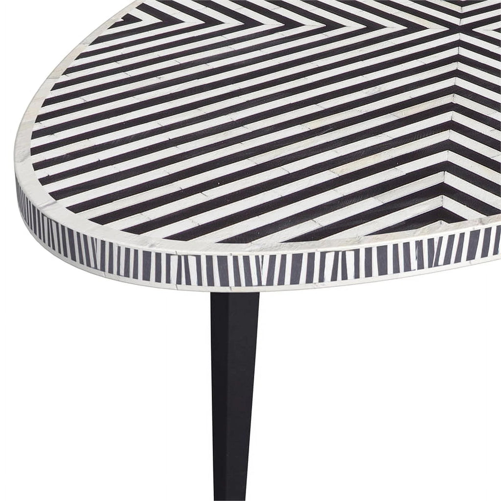Round Cocktail Table in Black Iron Resin and Bone P83407