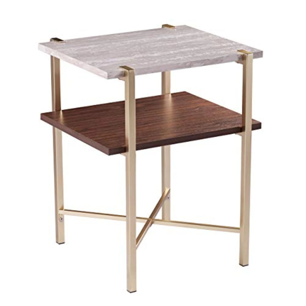 Square Faux Marble End Table with Storage W570553