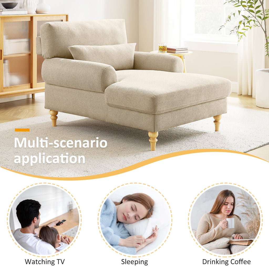 Beige White Linen Fabric Indoor Chaise Lounge Chair O989