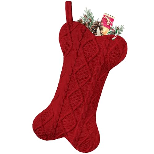 Knit White Bone Shape Dog Christmas Stocking A6109
