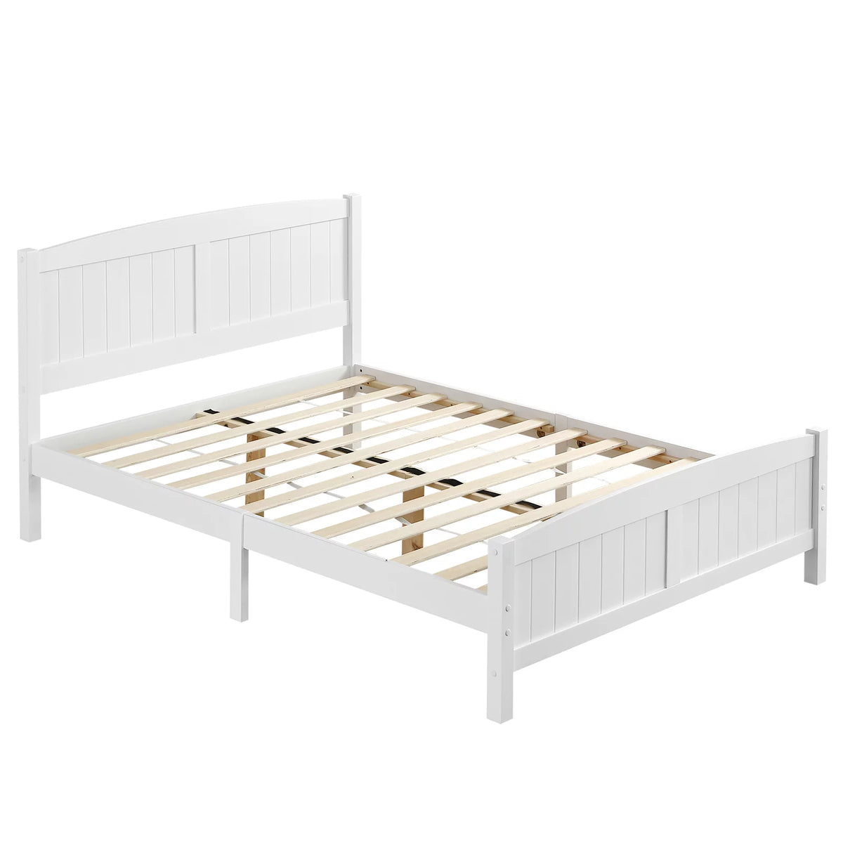 White Full Size Wood Platform Bed with Headboard and Footboard U382
