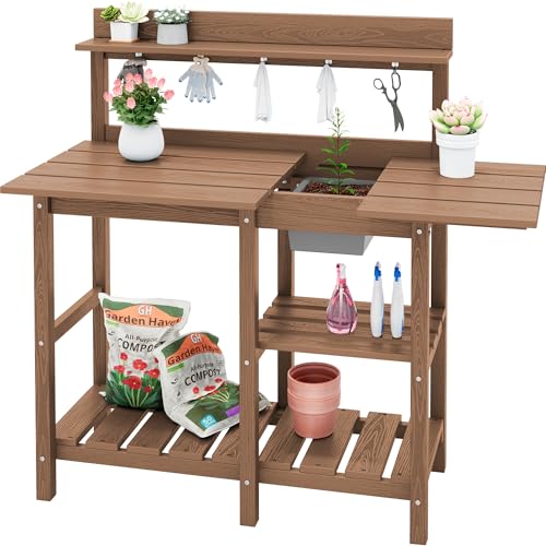 Black HDPE Potting Bench with Sink V284619
