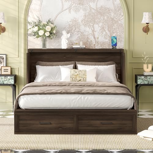 White Queen Murphy Cabinet Bed with Charging Station W2964