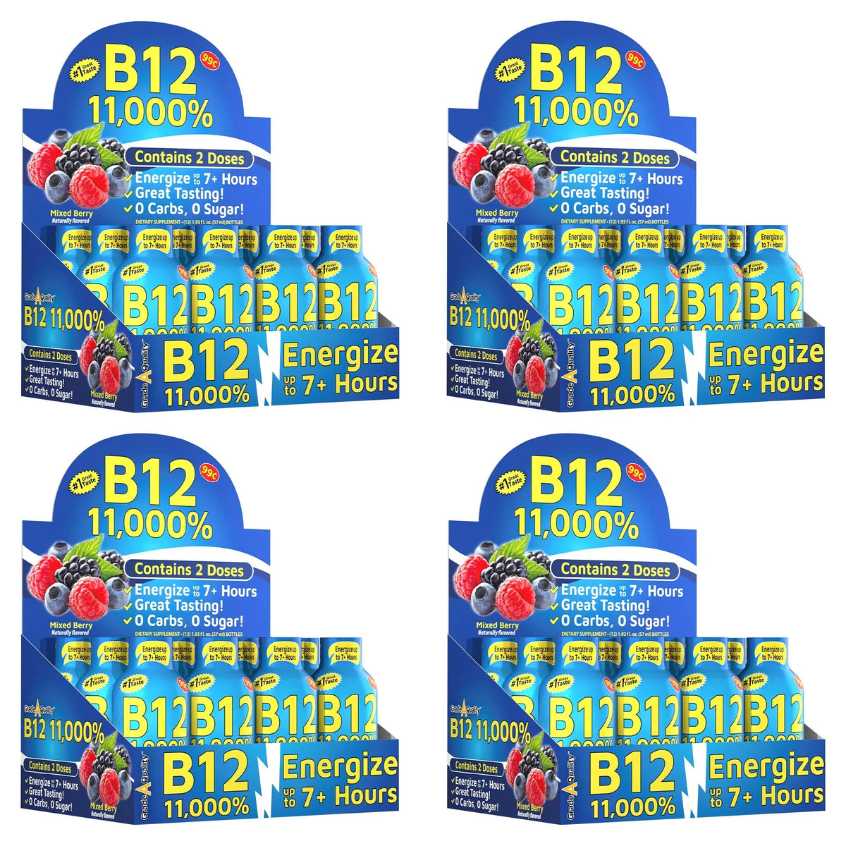 Mixed Berry Flavor Vitamin Energy Shots 1.93 Fl Oz 48 Count Q994117