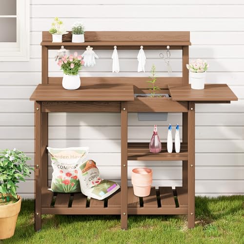Black HDPE Potting Bench with Sink V284619