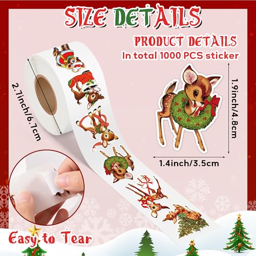 Christmas Reindeer Sticker Roll 1000Pcs E12437