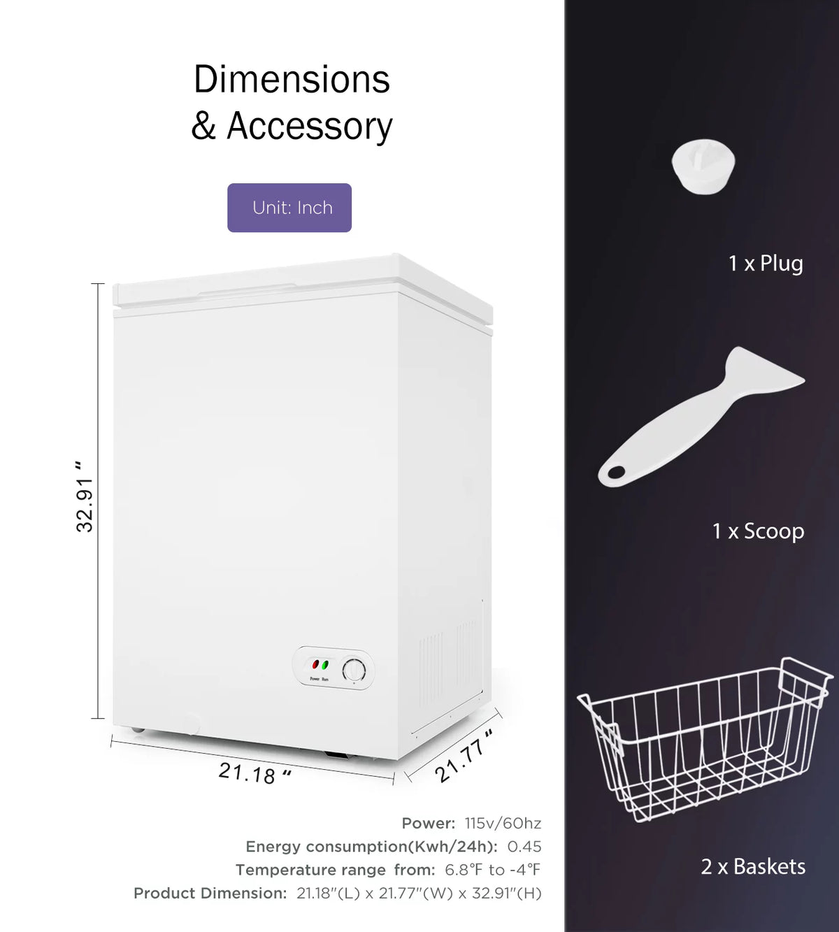 3.5 Cu Ft Compact Chest Freezer with 2 Removable Baskets U663