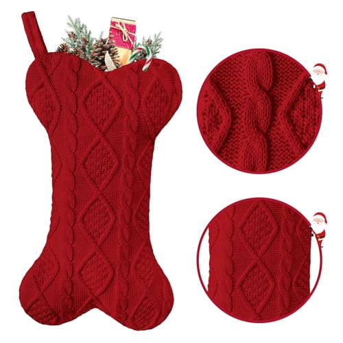 Knit White Bone Shape Dog Christmas Stocking A6109