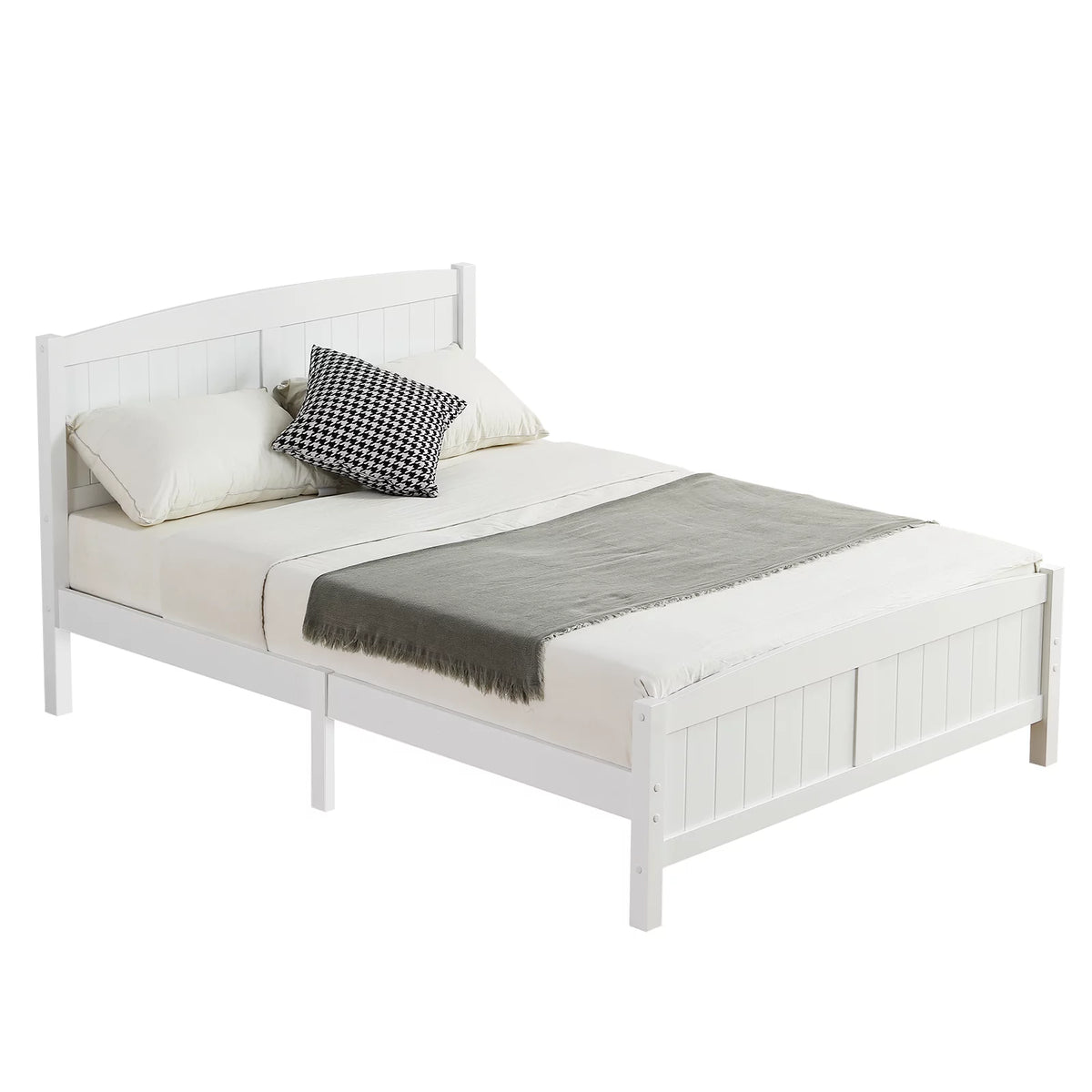 White Full Size Wood Platform Bed with Headboard and Footboard U382