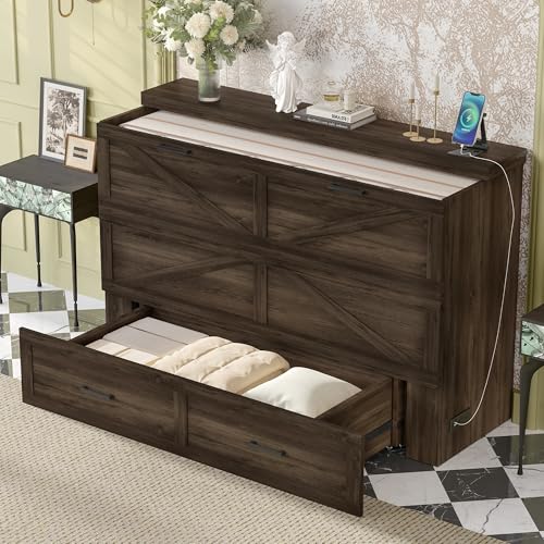 White Queen Murphy Cabinet Bed with Charging Station W2964