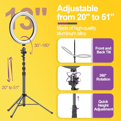 10" Dimmable LED Ring Light with Tripod Stands and Phone Holder R383688