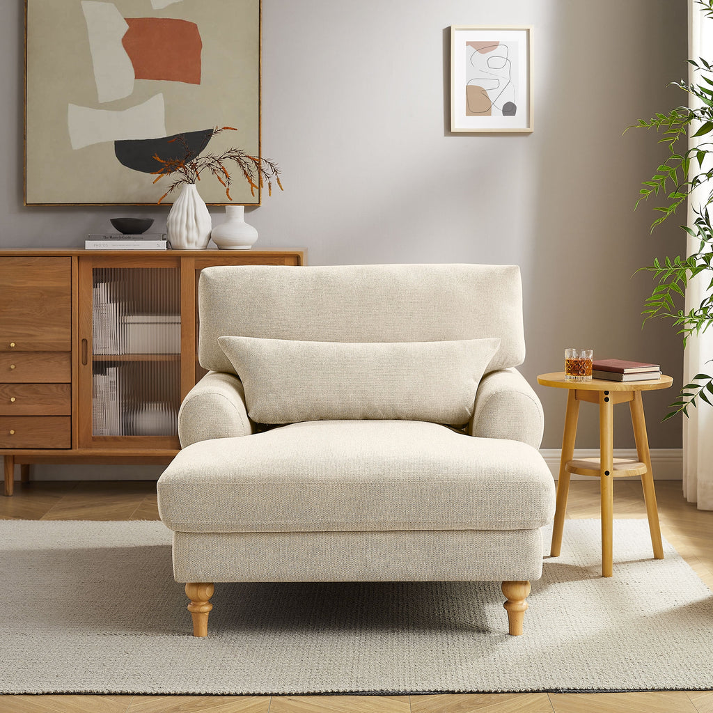 Beige White Linen Fabric Indoor Chaise Lounge Chair O989