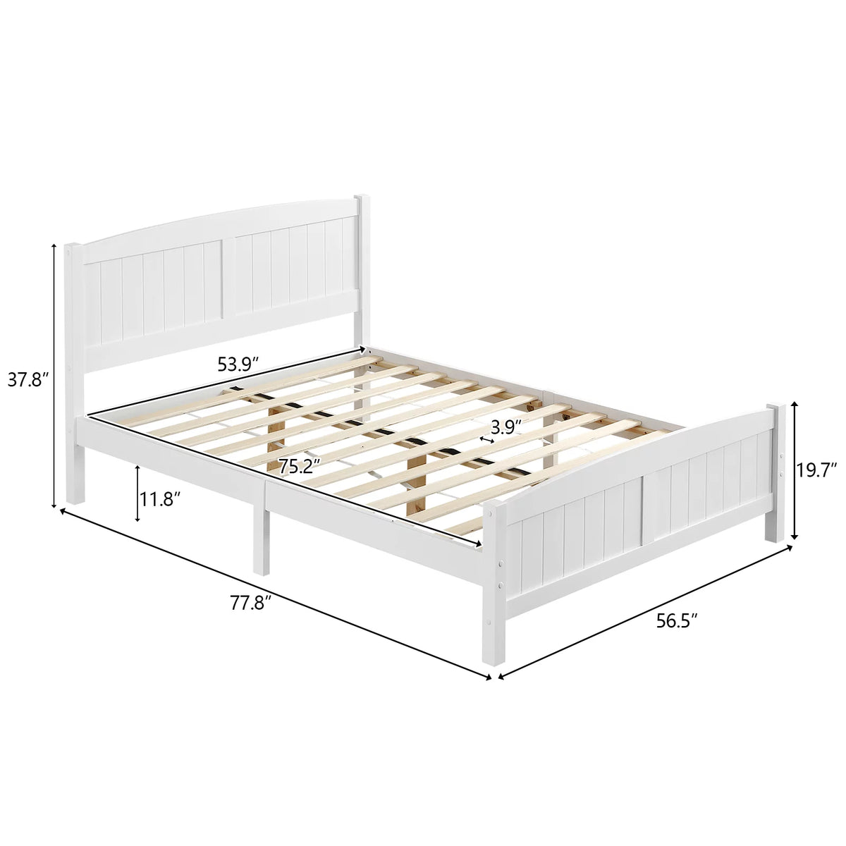 White Full Size Wood Platform Bed with Headboard and Footboard U382