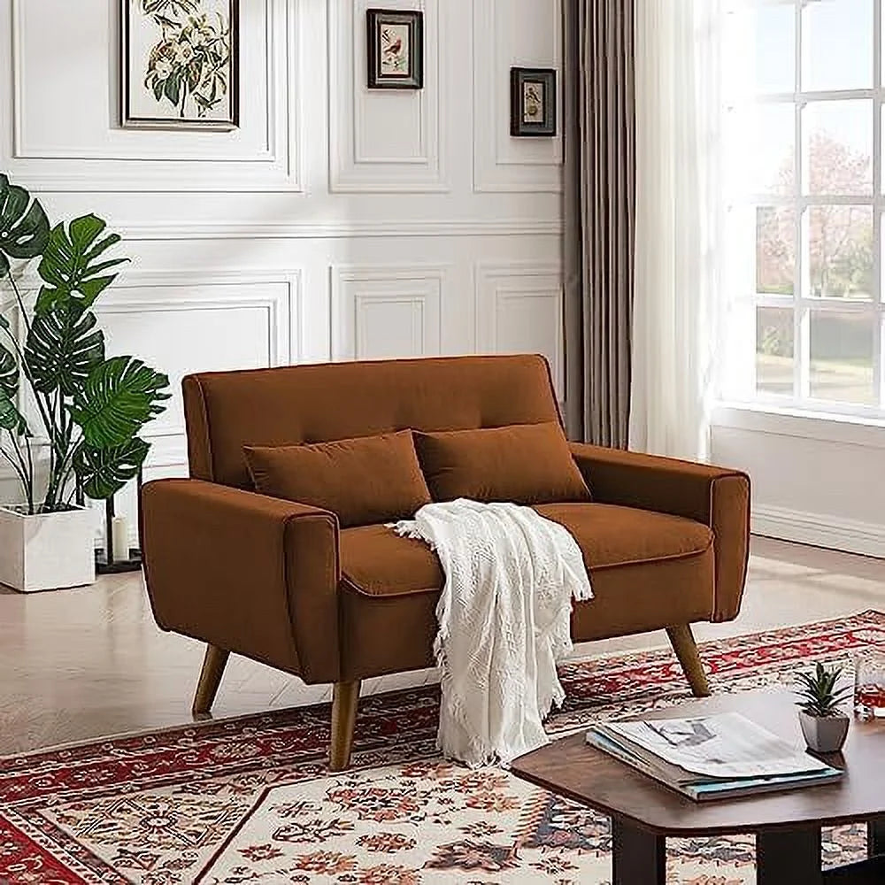 48" Linen Loveseat Sofa with 2 Throw Pillows and Wooden Legs U338551