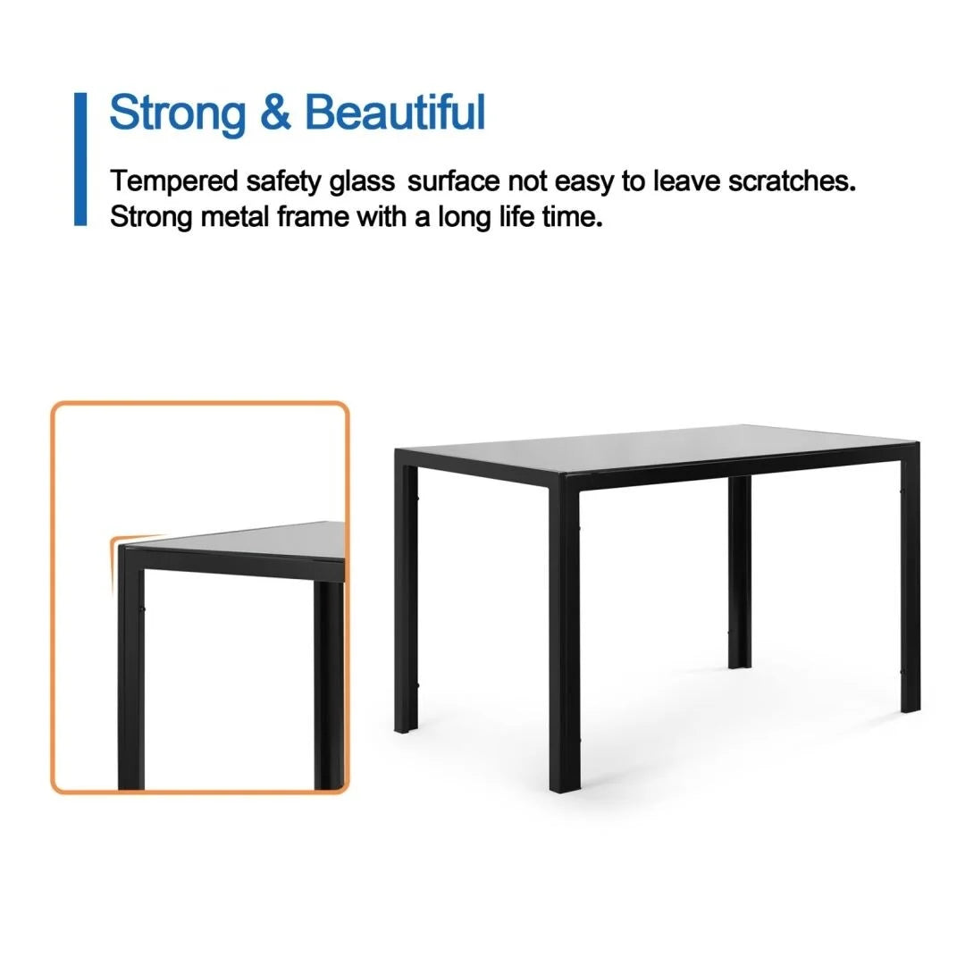 Black Metal Tempered Glass Rectangular Dining Table J917682
