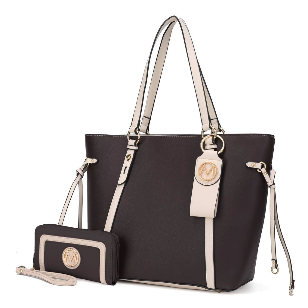 3 Pcs Vegan Leather Tote Bag Wristlet Wallet and Keyring Set P7746