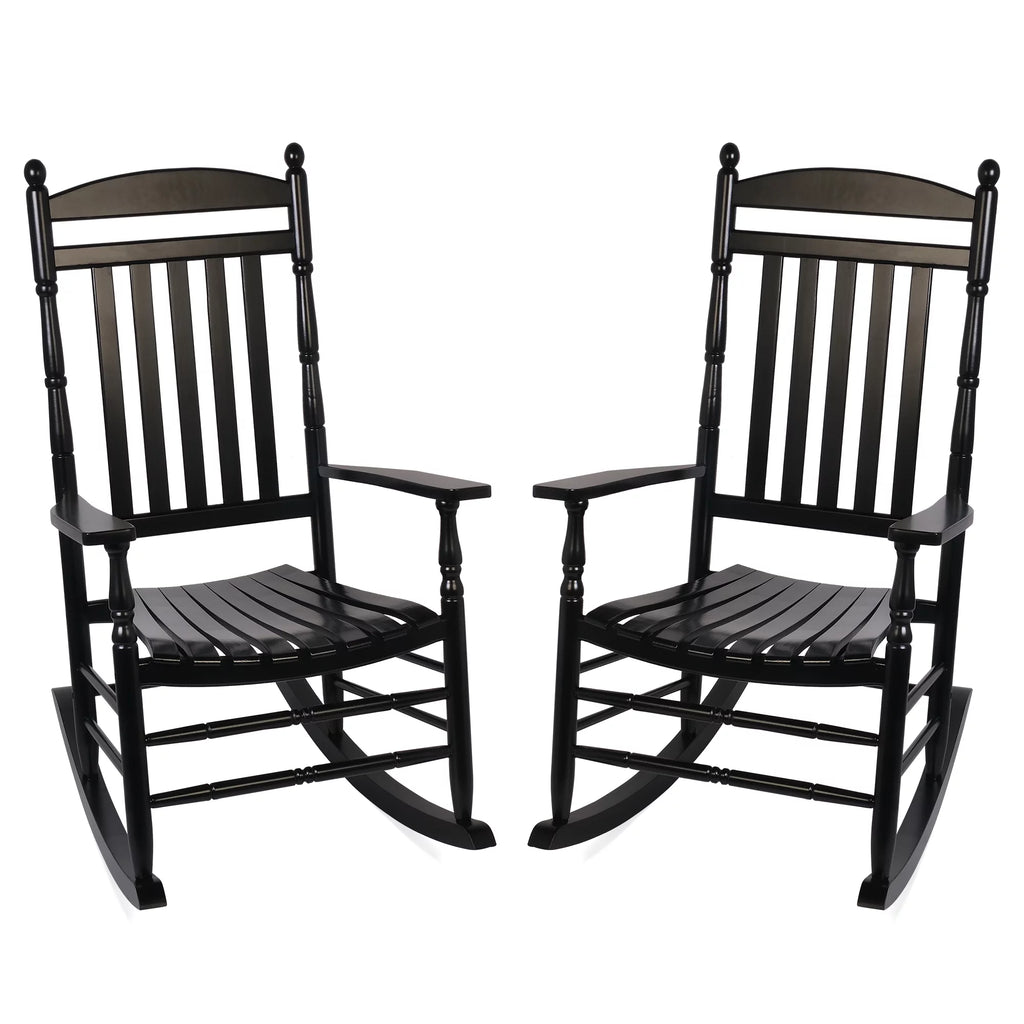 Set of 2 Oversized Black Wood Outdoor Rocking Chairs U4085