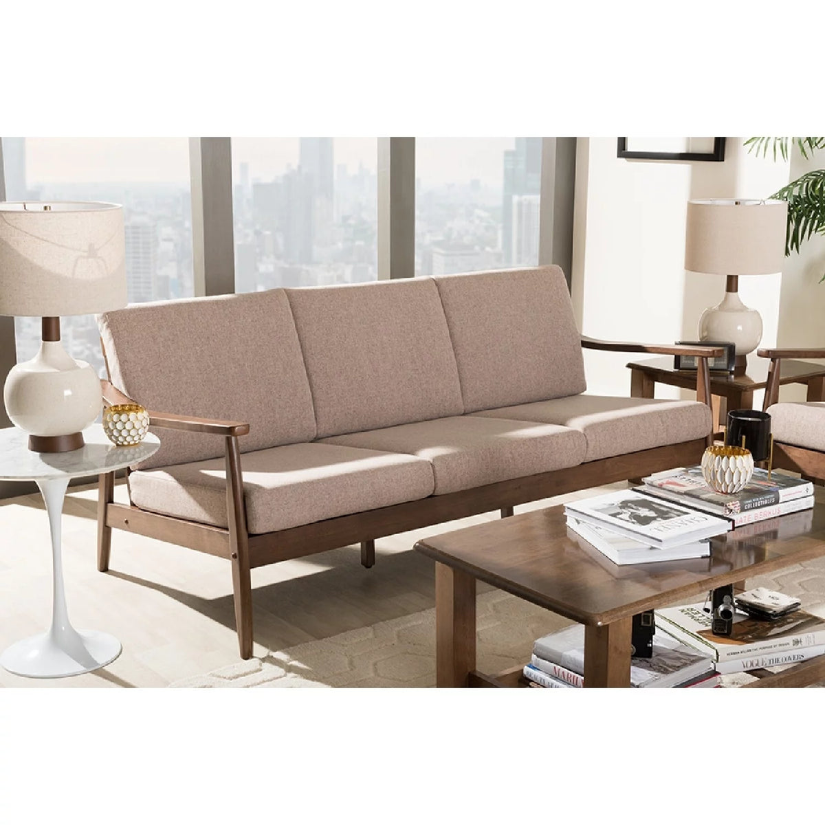 Light Brown Fabric Upholstered 3-Seater Sofa L181636