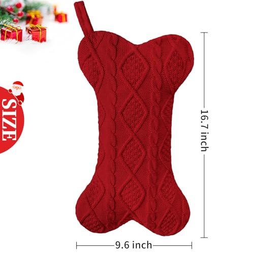 Knit White Bone Shape Dog Christmas Stocking A6109
