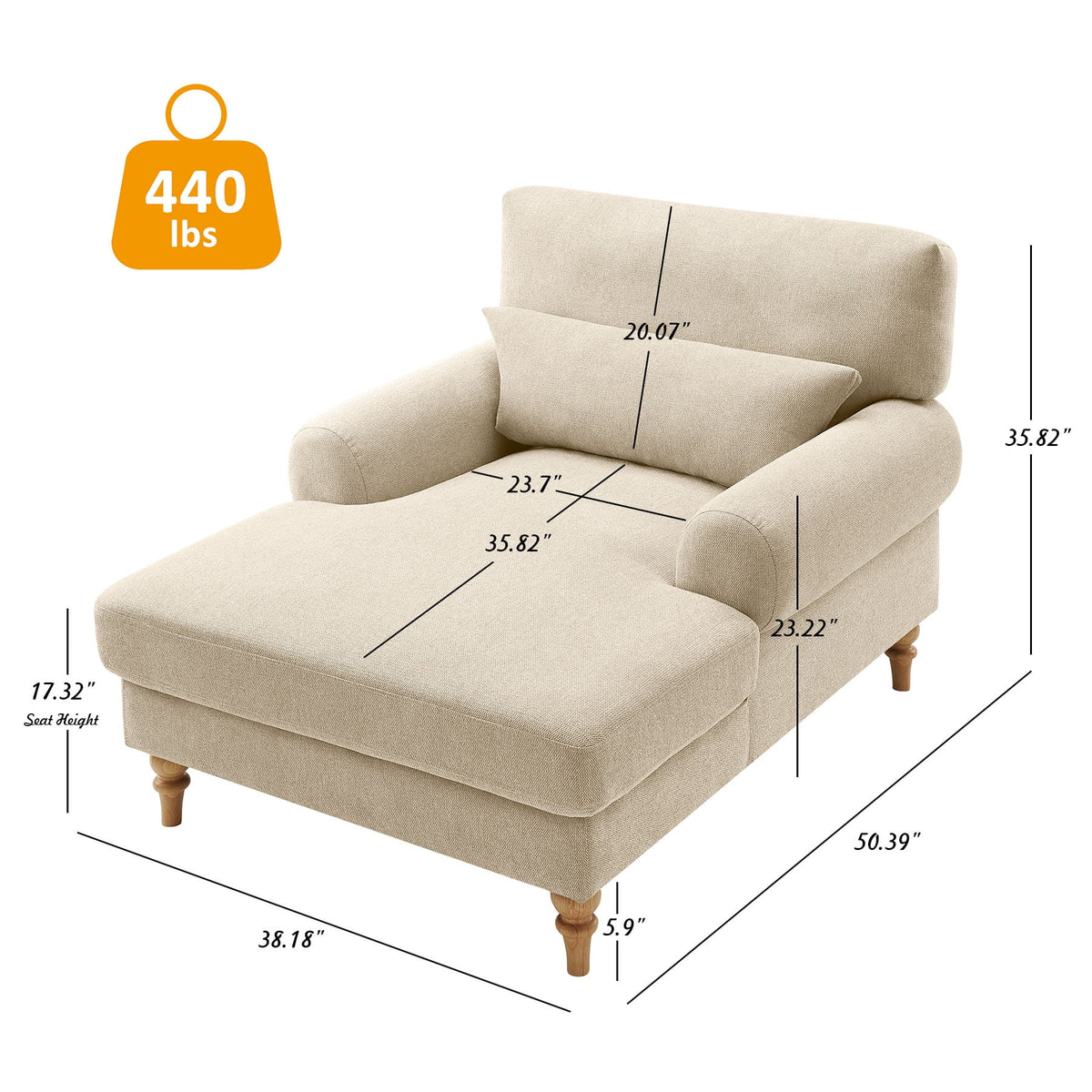 Beige White Linen Fabric Indoor Chaise Lounge Chair O989