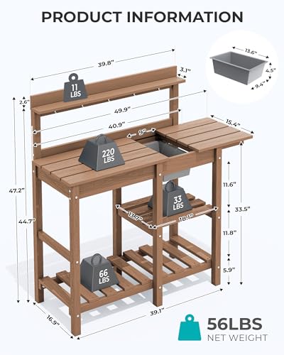 Black HDPE Potting Bench with Sink V284619