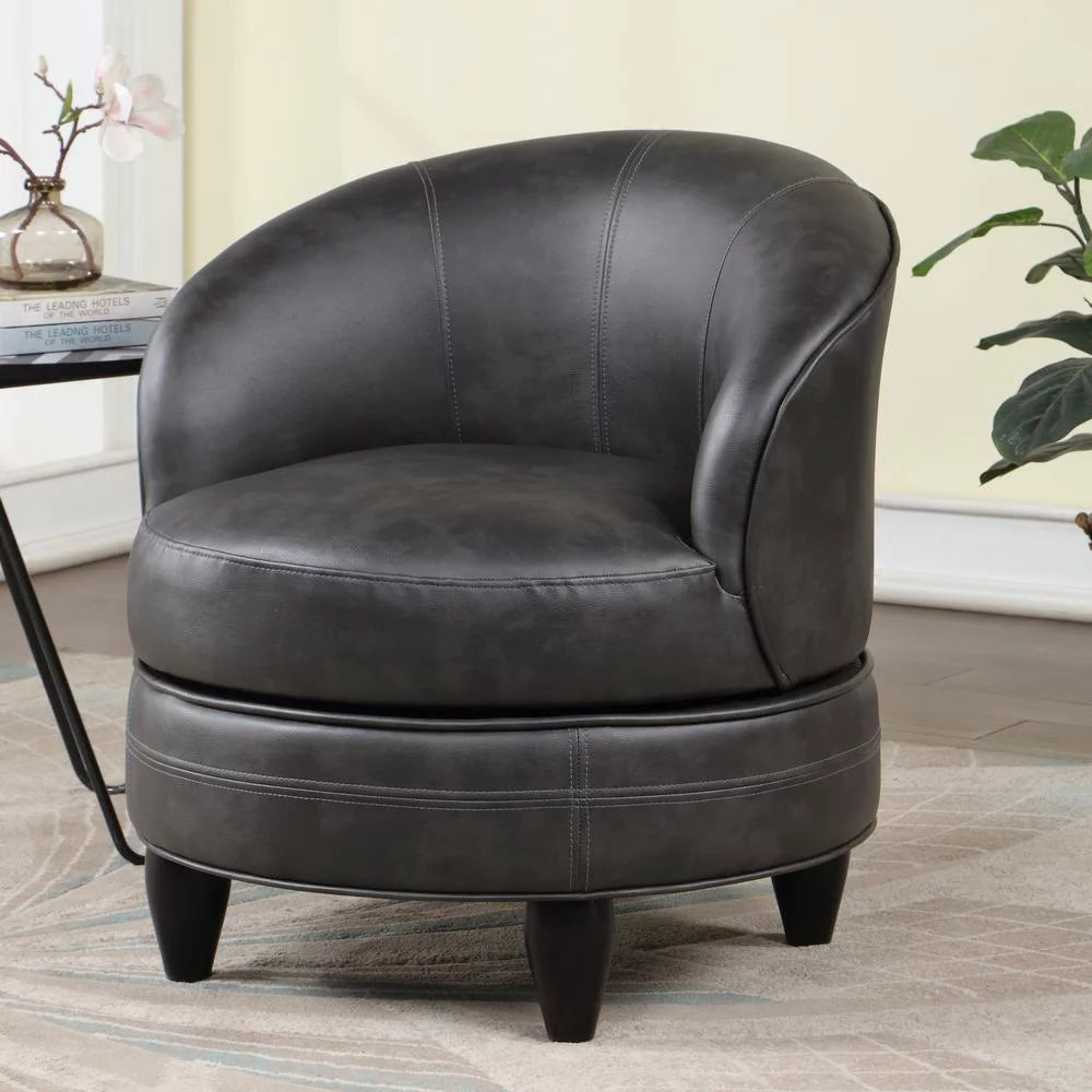 Gray Faux Leather Swivel Accent Chair K921