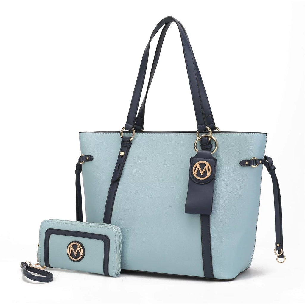 3 Pcs Vegan Leather Tote Bag Wristlet Wallet and Keyring Set P7746