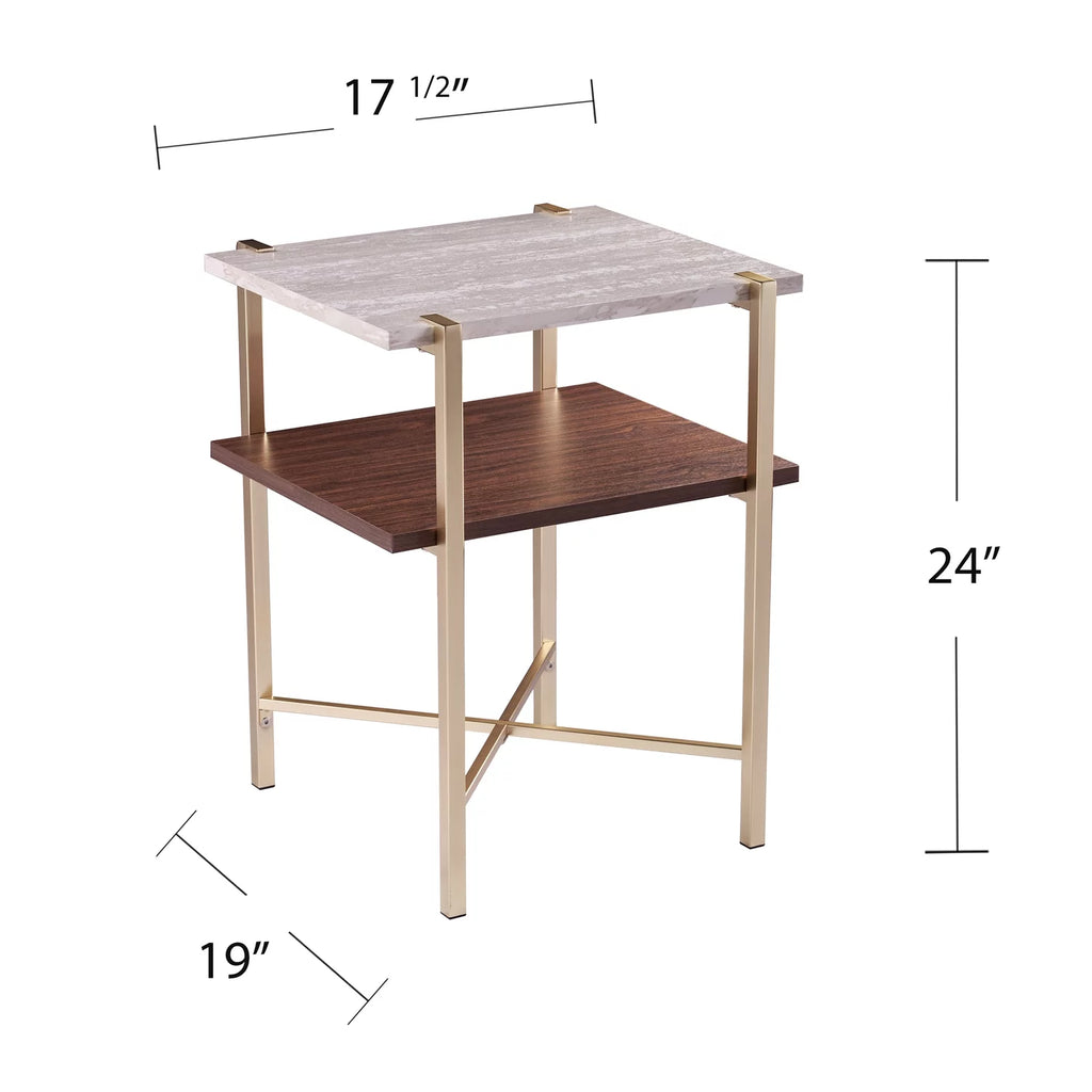 Square Faux Marble End Table with Storage W570553