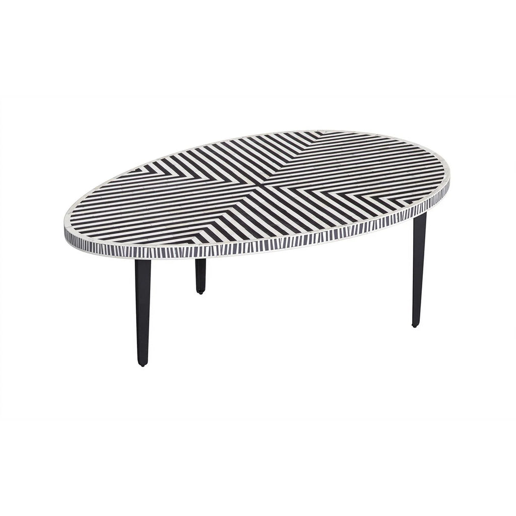 Round Cocktail Table in Black Iron Resin and Bone P83407