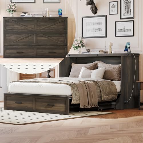 White Queen Murphy Cabinet Bed with Charging Station W2964