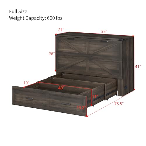 White Queen Murphy Cabinet Bed with Charging Station W2964