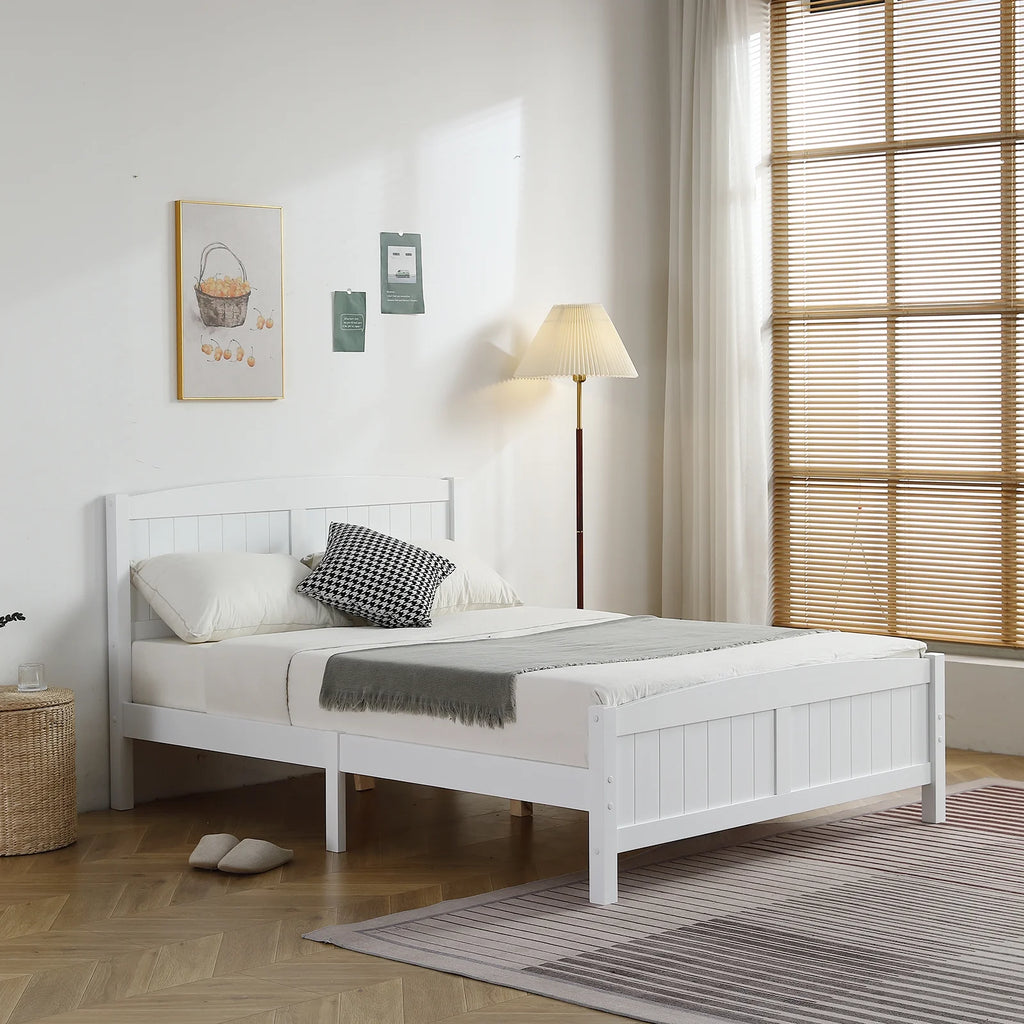 White Full Size Wood Platform Bed with Headboard and Footboard U382