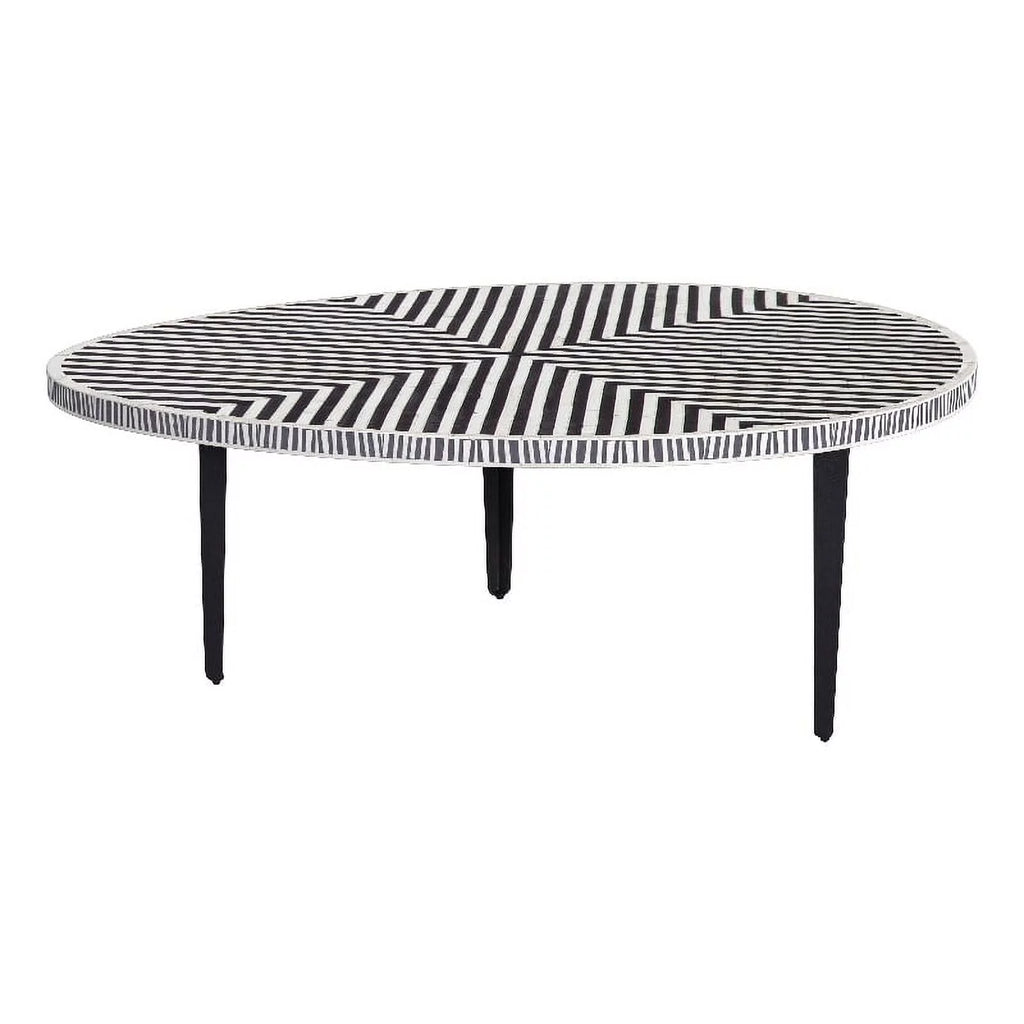 Round Cocktail Table in Black Iron Resin and Bone P83407