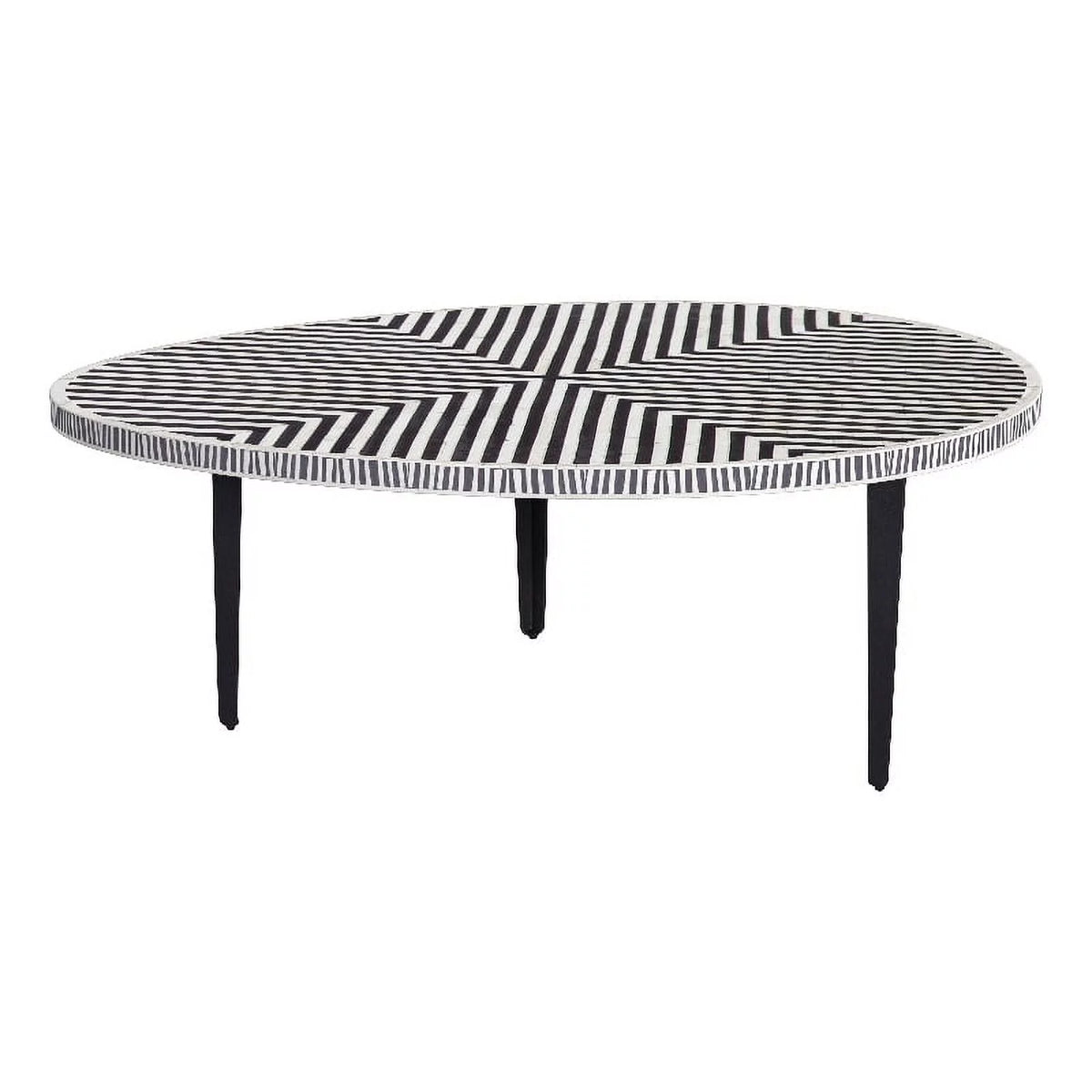 Round Cocktail Table in Black Iron Resin and Bone P83407