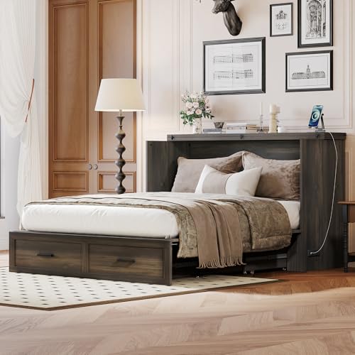 White Queen Murphy Cabinet Bed with Charging Station W2964