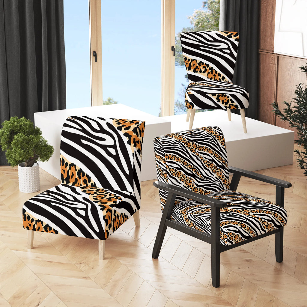 Zebra and Leopard Mix Pattern Upholstered Accent Chair B28772